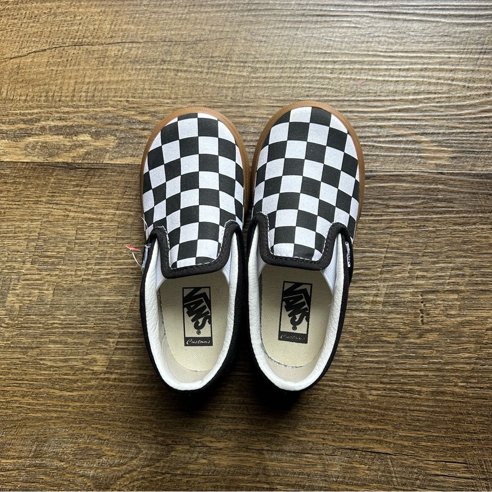 Vans Kids Black and White Checkered Slip-On Sneakers size 9 boys girls